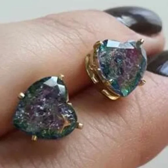 Beautiful Gold filled, Rainbow Mystic Topaz Gemstone Heart Boho Earrings - Picture 3 of 6